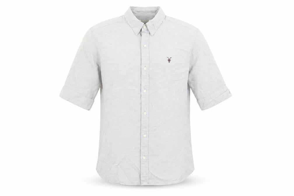 AllSaints Men's Grey Small Button-Down Collar 3/4 Sleeve Shirt