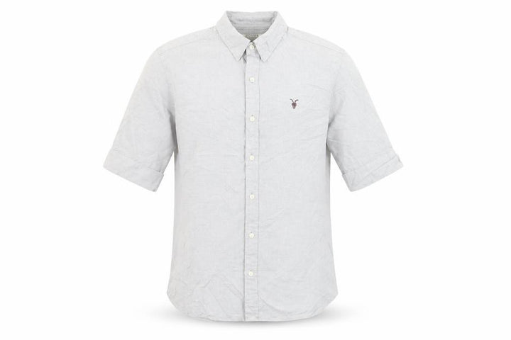AllSaints Men's Grey Small Button-Down Collar 3/4 Sleeve Shirt