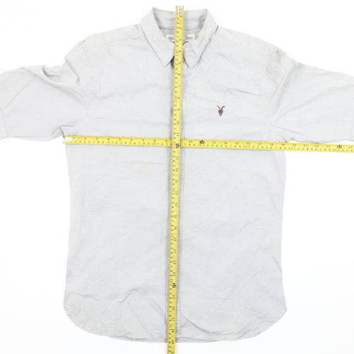 AllSaints Men's Grey Small Button-Down Collar 3/4 Sleeve Shirt