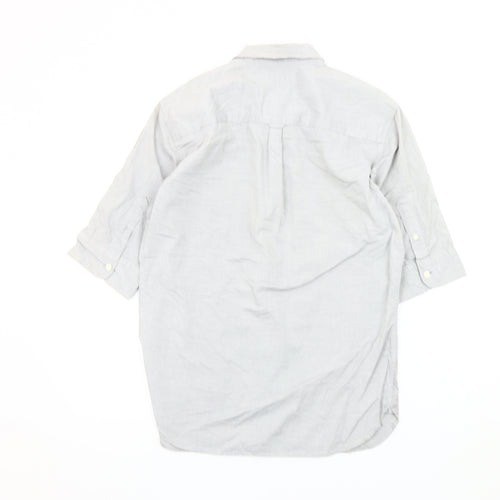 AllSaints Men's Grey Small Button-Down Collar 3/4 Sleeve Shirt