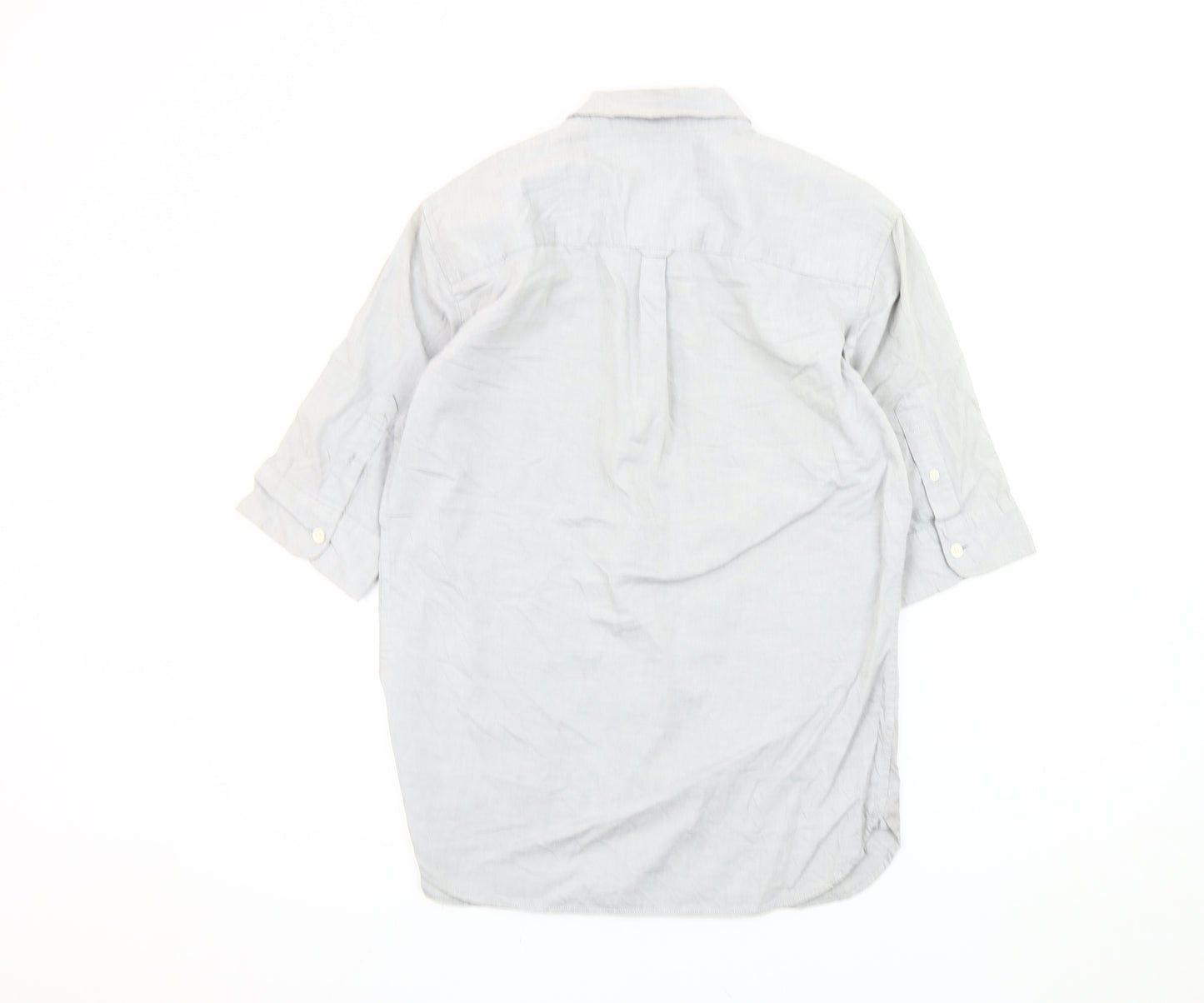 AllSaints Men's Grey Small Button-Down Collar 3/4 Sleeve Shirt