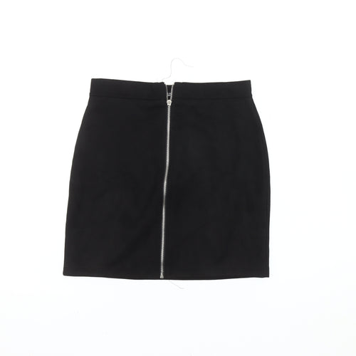 Women's Black High Rise Pencil Skirt L Italian Made Zip Detail