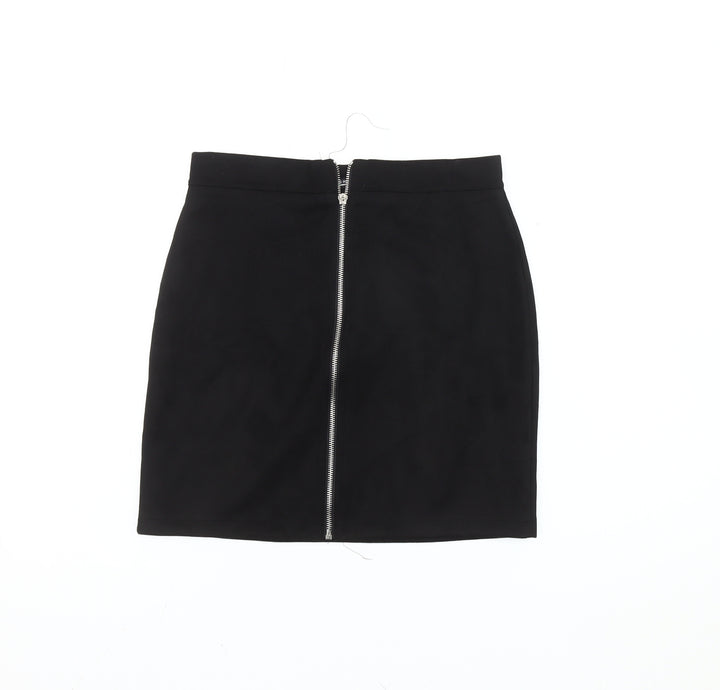 Women's Black High Rise Pencil Skirt L Italian Made Zip Detail