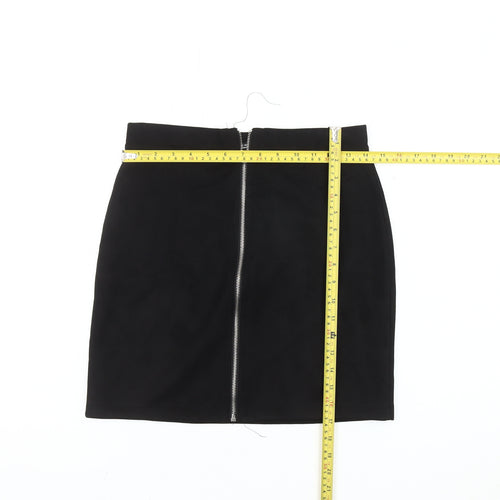 Women's Black High Rise Pencil Skirt L Italian Made Zip Detail