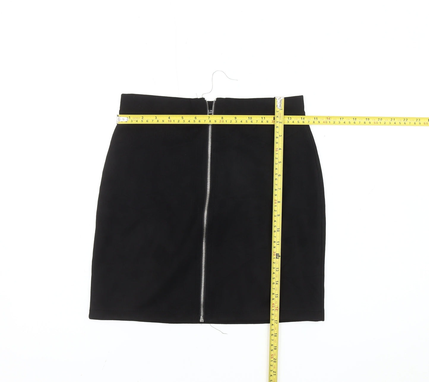 Women's Black High Rise Pencil Skirt L Italian Made Zip Detail