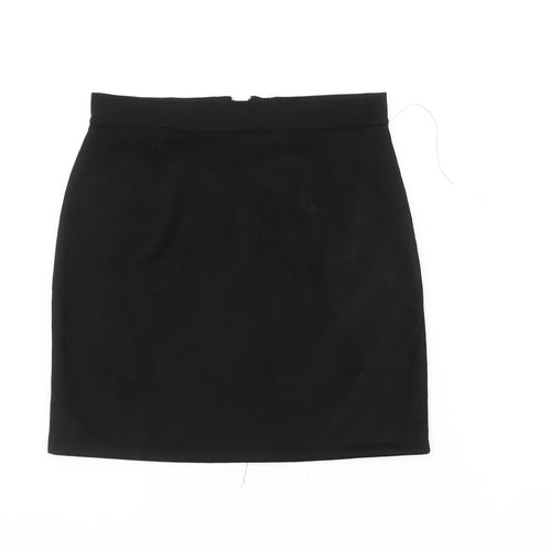 Women's Black High Rise Pencil Skirt L Italian Made Zip Detail