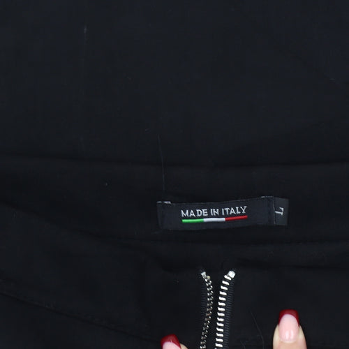 Women's Black High Rise Pencil Skirt L Italian Made Zip Detail