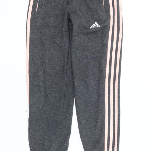 Adidas Girls Grey 9-10Y Jogger Trousers Side Stripe Elastic Waist