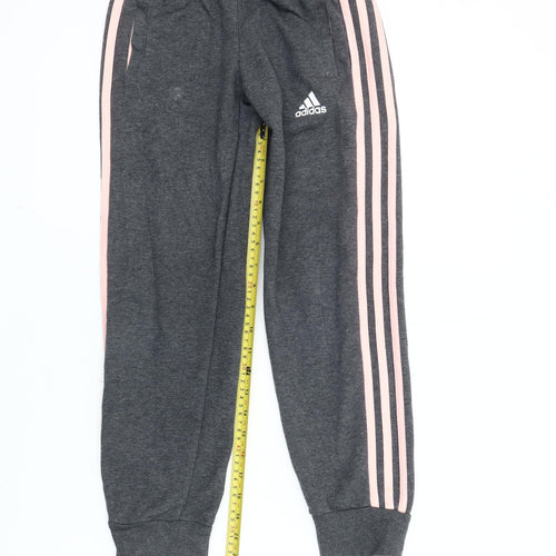 Adidas Girls Grey 9-10Y Jogger Trousers Side Stripe Elastic Waist