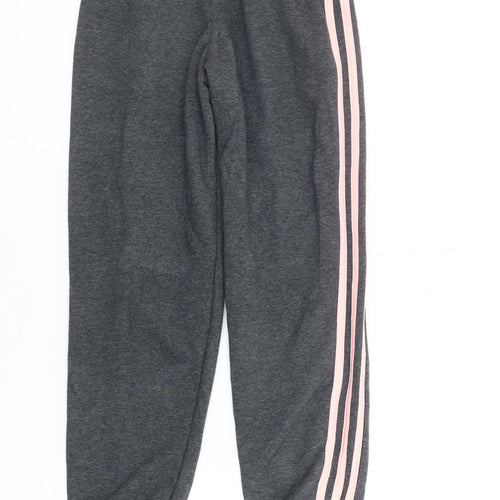 Adidas Girls Grey 9-10Y Jogger Trousers Side Stripe Elastic Waist