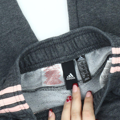 Adidas Girls Grey 9-10Y Jogger Trousers Side Stripe Elastic Waist