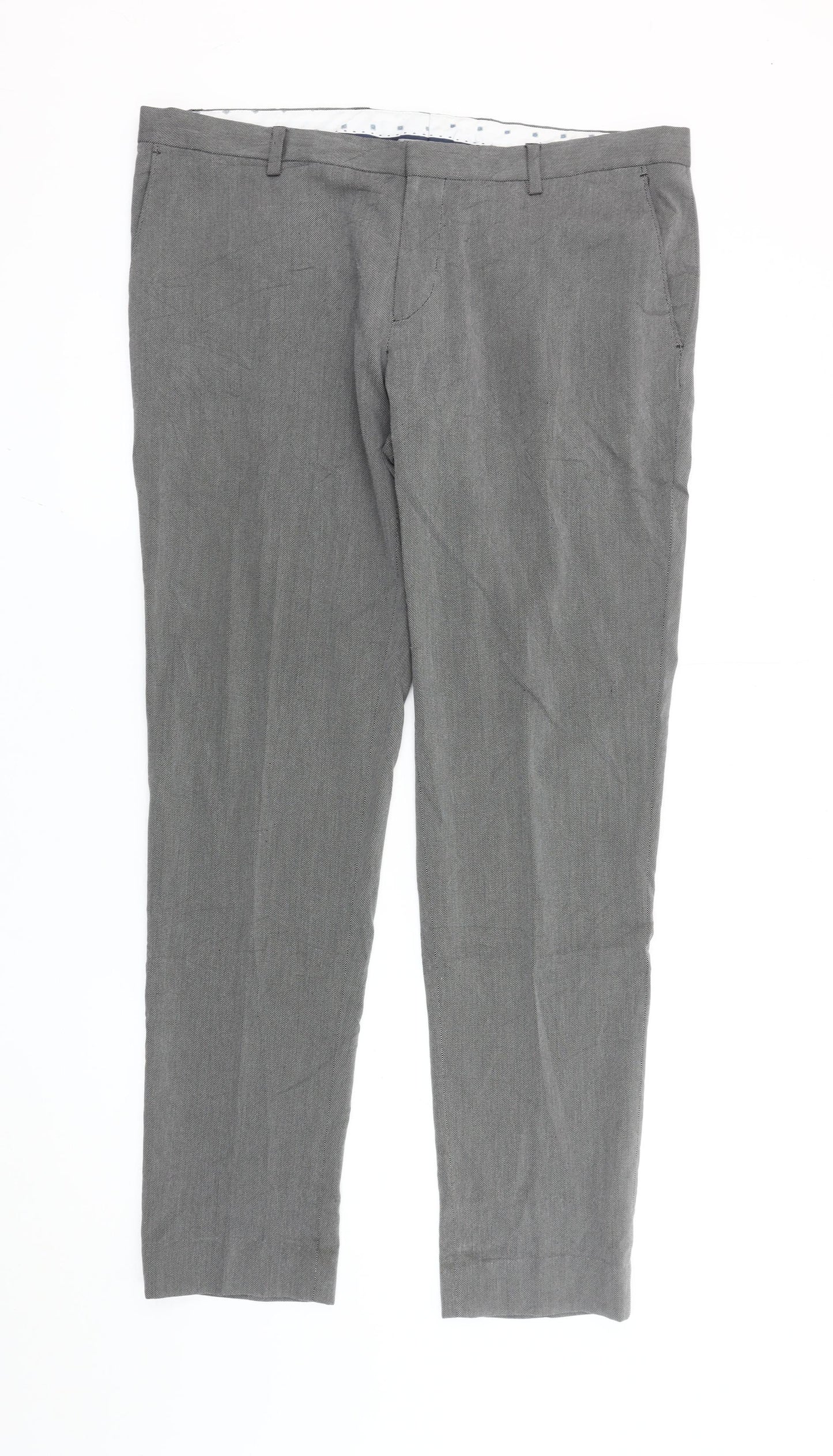 Zara Man Men's Grey Slim Fit Check Trousers Size 36 Straight Leg