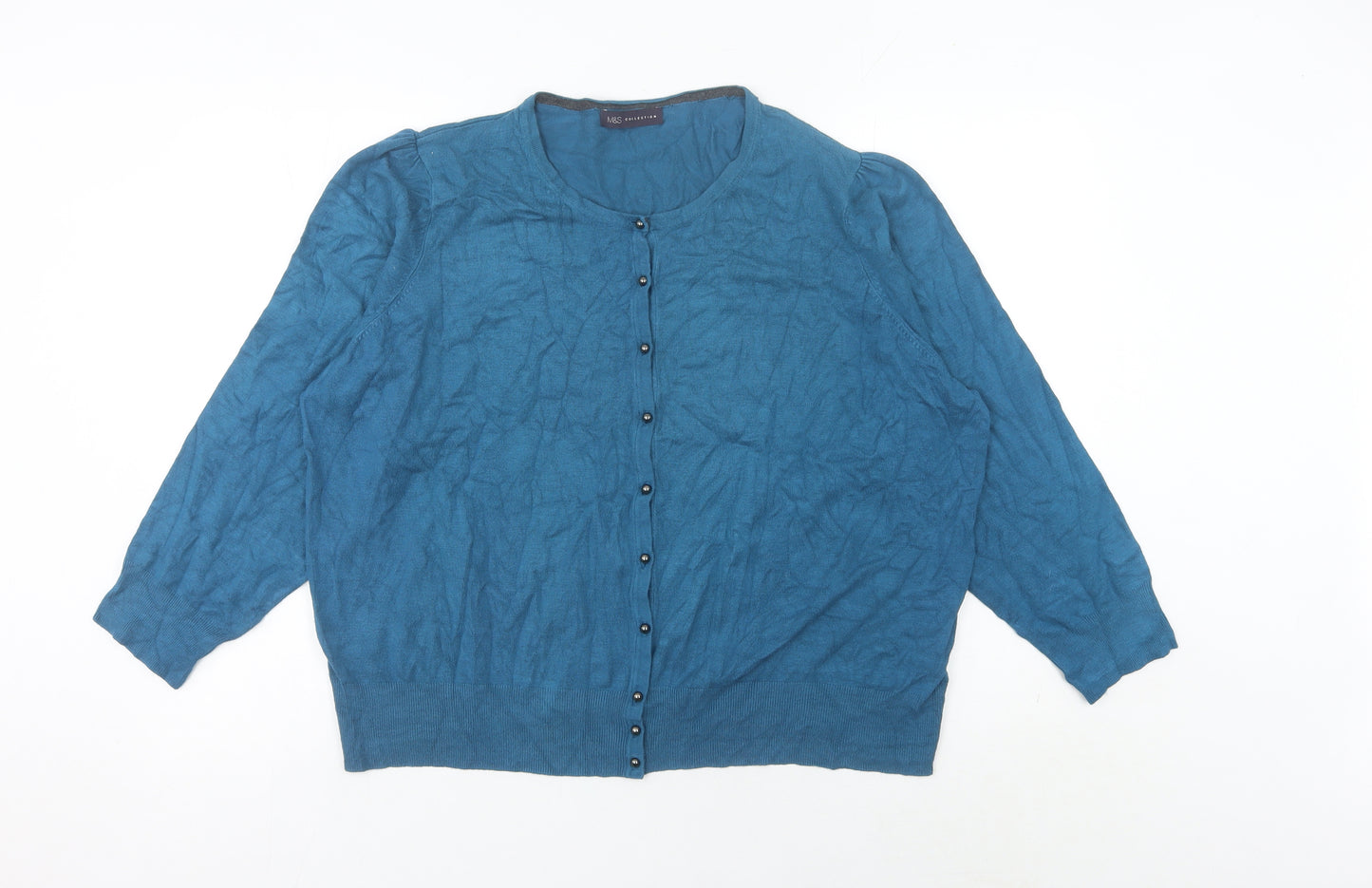 Marks and Spencer Women Blue Size 26 Cardigan Crew Neck Knit