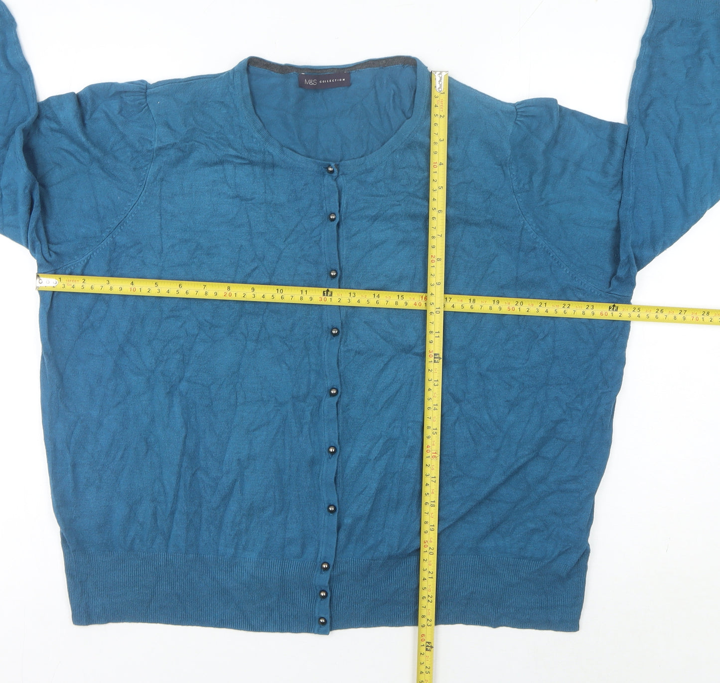 Marks and Spencer Women Blue Size 26 Cardigan Crew Neck Knit