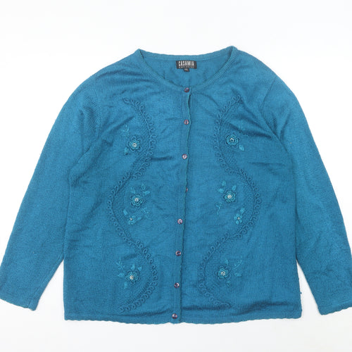 Casamia Women's Blue Floral Knit Long Sleeve Cardigan M