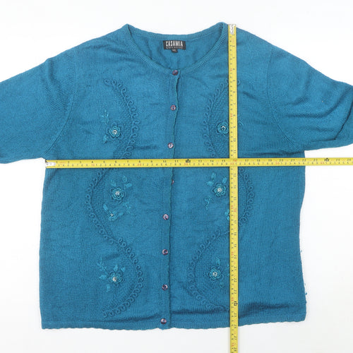 Casamia Women's Blue Floral Knit Long Sleeve Cardigan M