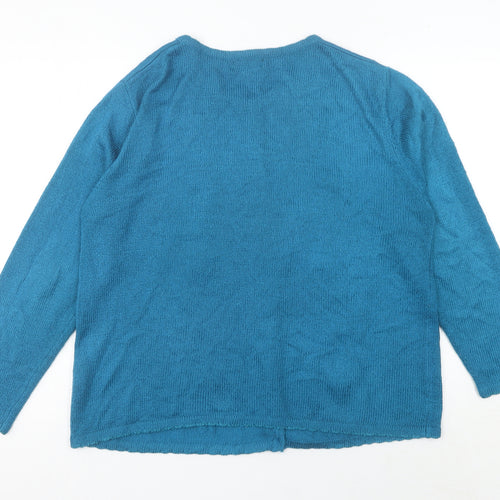 Casamia Women's Blue Floral Knit Long Sleeve Cardigan M