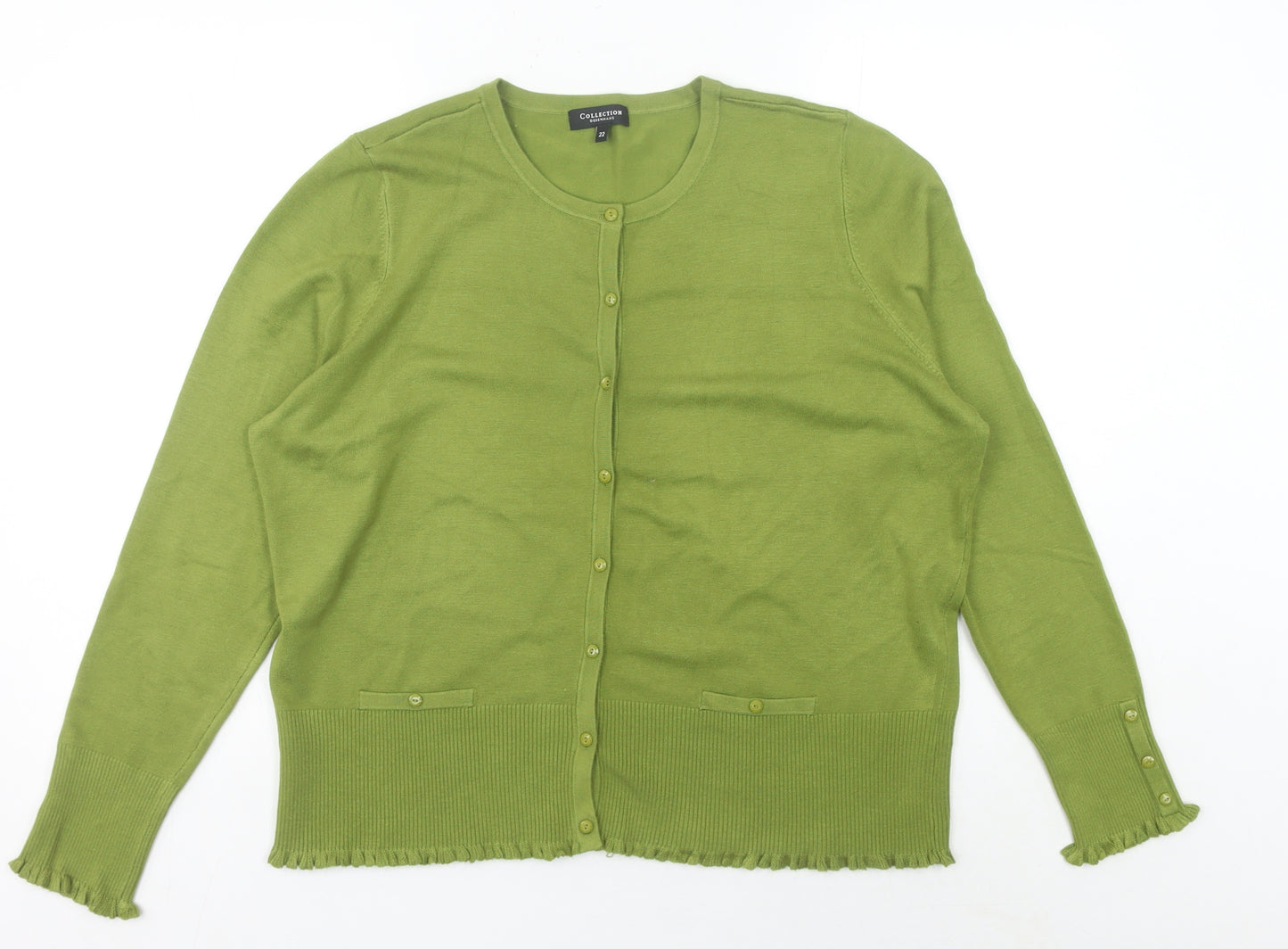 Debenhams Women’s Green Cardigan Size 22 Crew Neck Long Sleeve Knit