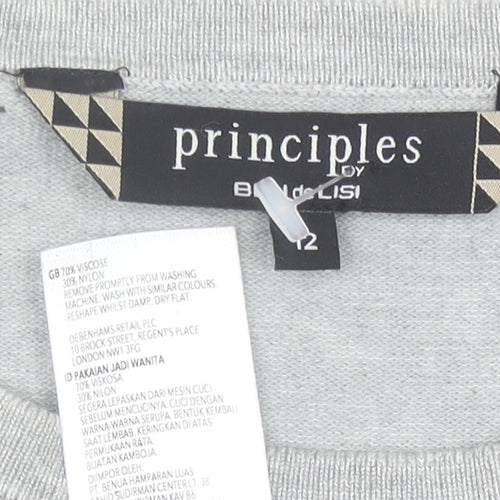 Principles Women Grey Size 12 Crew Neck Long Sleeve Pullover Jumper