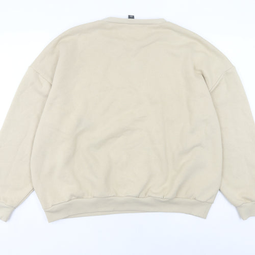 Boohoo Women Beige L Pullover Sweatshirt Crew Neck Graphic Print