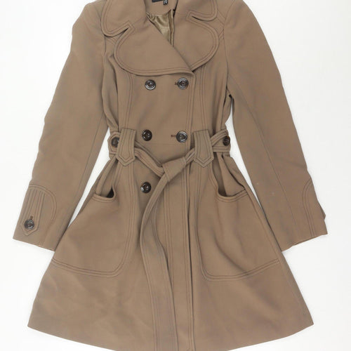 Warehouse Women’s Brown Trench Coat Size 12 Belted Long Sleeve