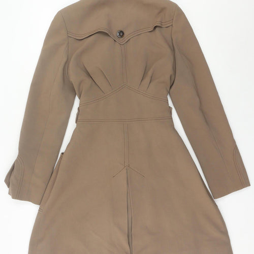 Warehouse Women’s Brown Trench Coat Size 12 Belted Long Sleeve