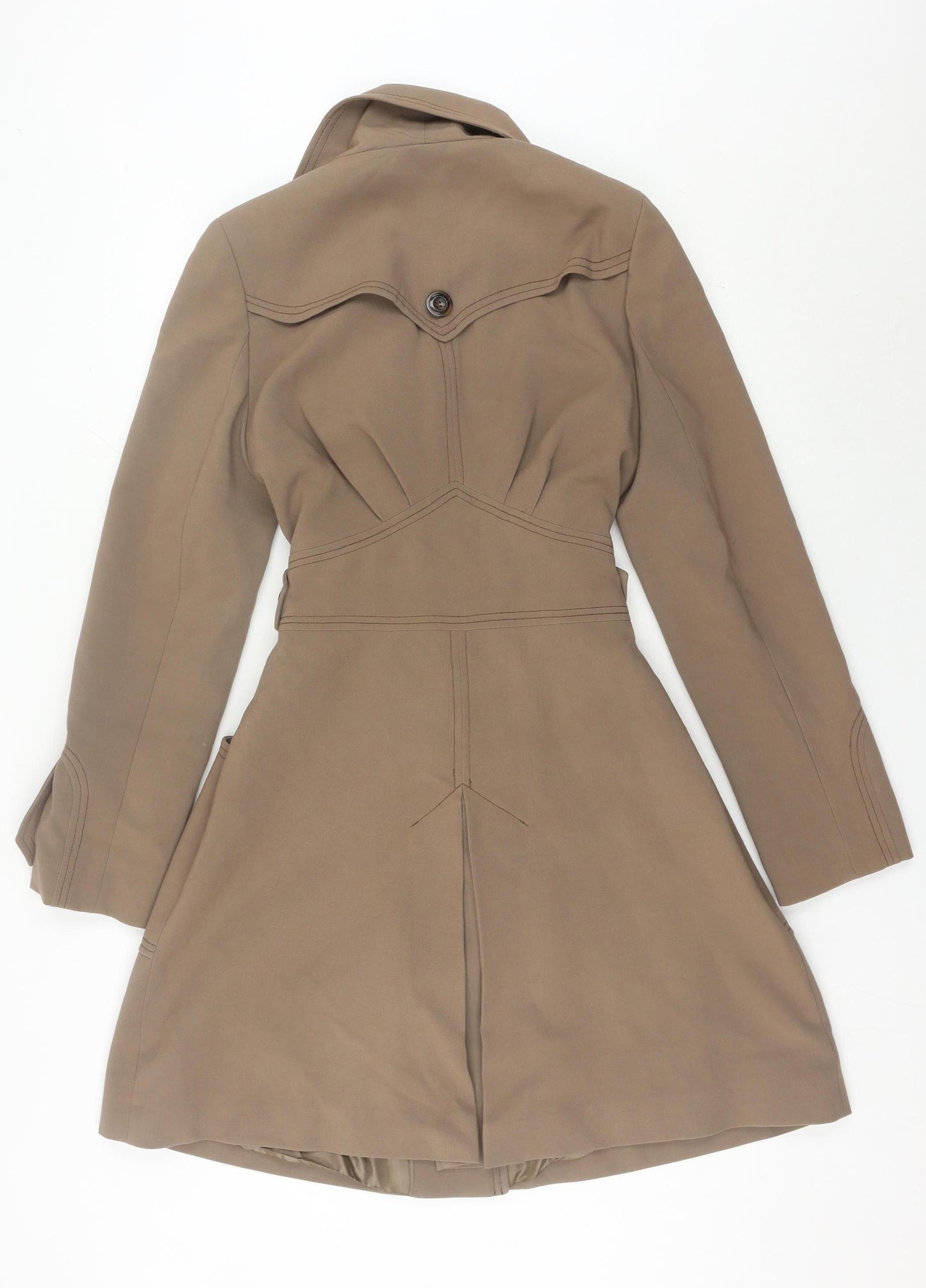 Warehouse Women’s Brown Trench Coat Size 12 Belted Long Sleeve