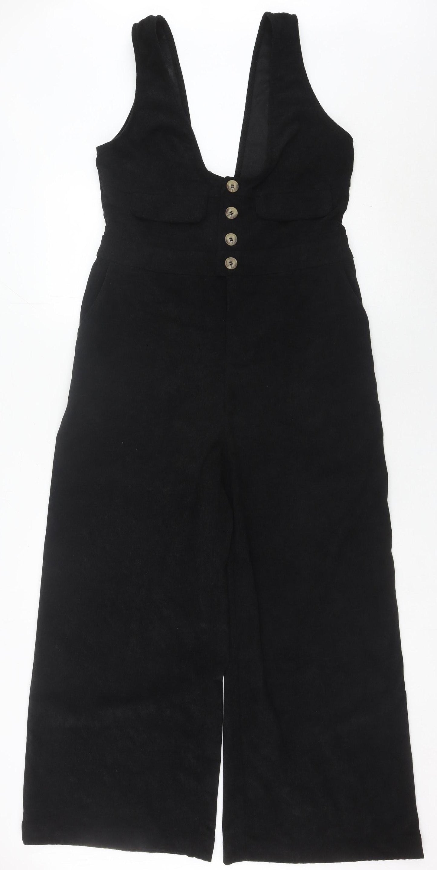 Cider Women’s Black Corduroy Dungaree Jumpsuit M Wide-Leg Sleeveless
