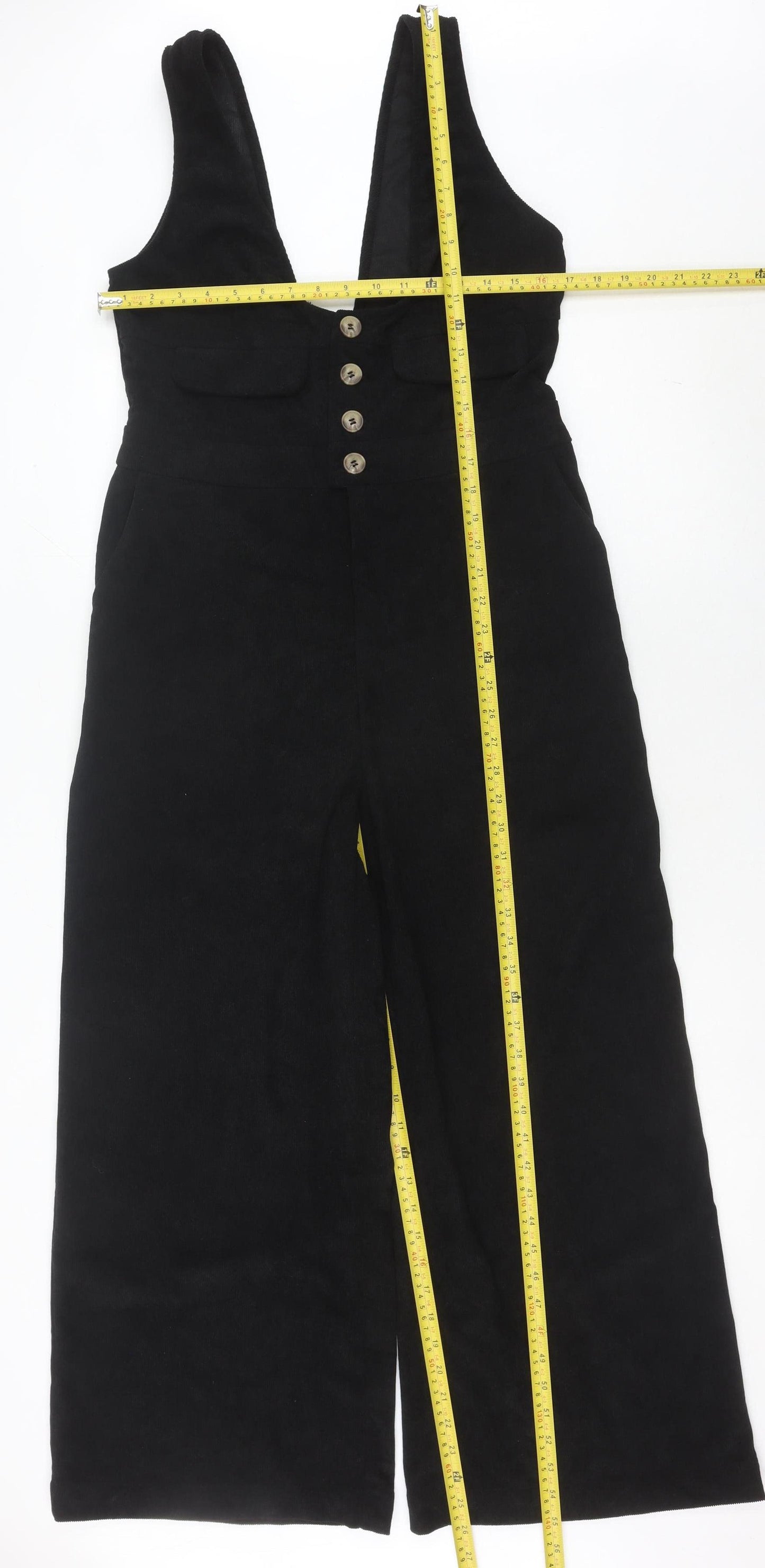 Cider Women’s Black Corduroy Dungaree Jumpsuit M Wide-Leg Sleeveless