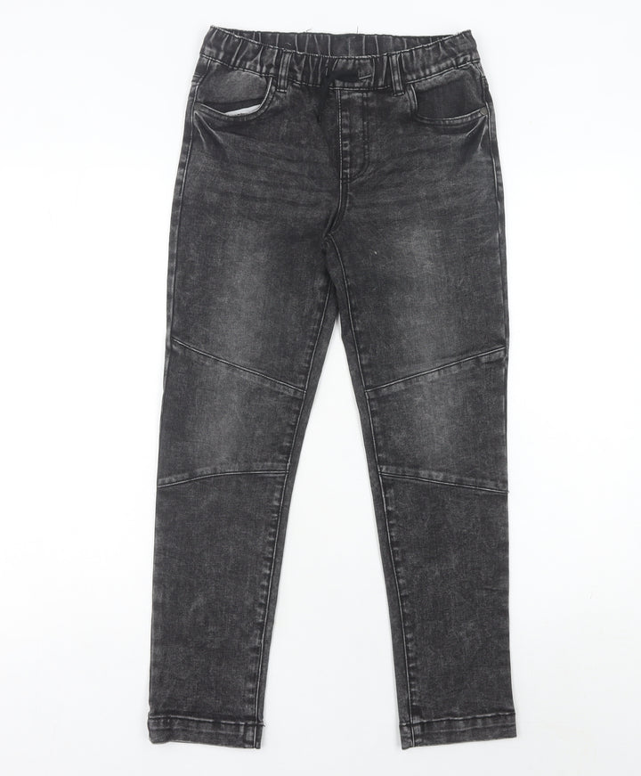 DESTINATION Boys Black Stone Wash Jeans 11 Years Straight Elastic Waist