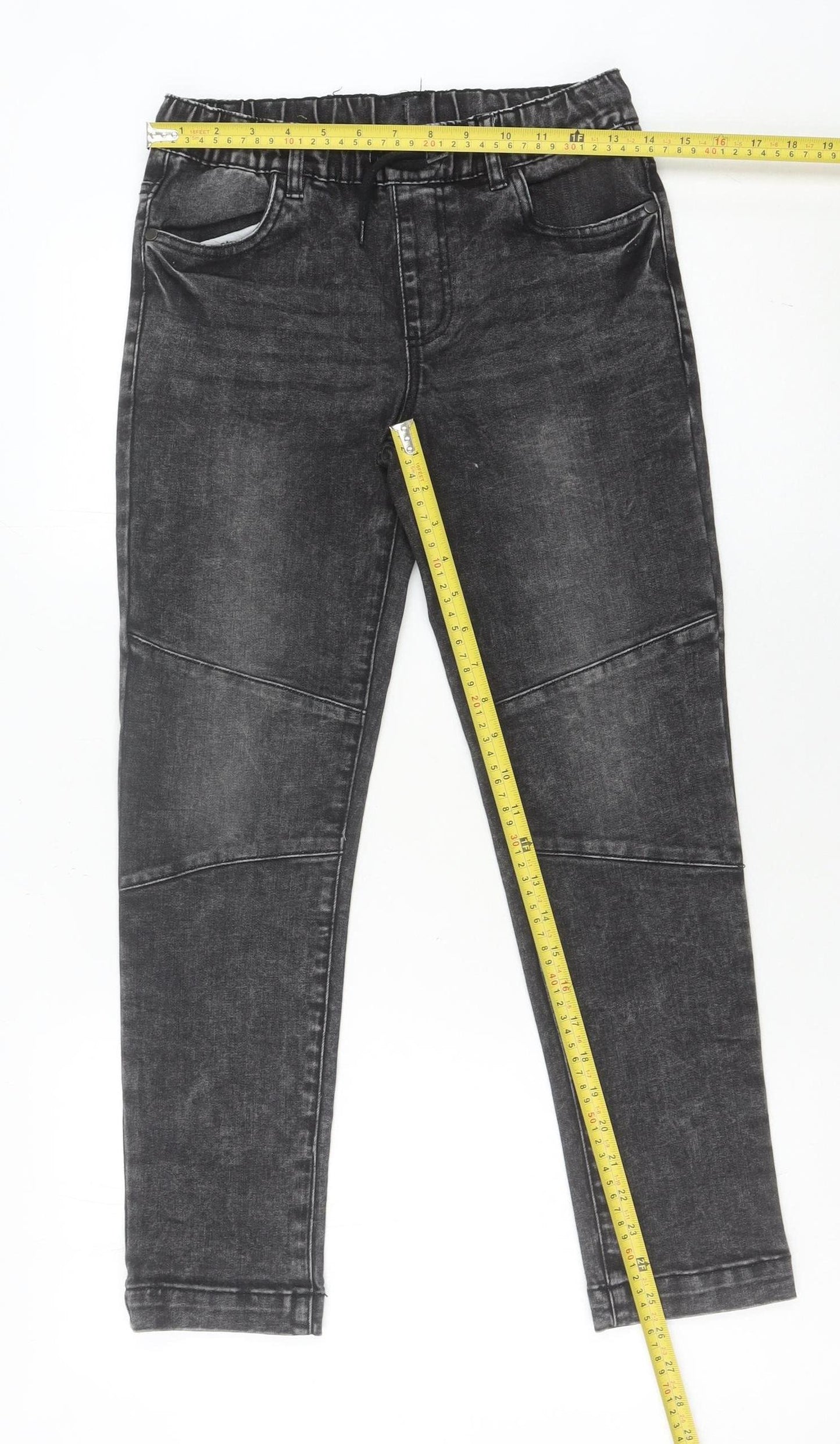 DESTINATION Boys Black Stone Wash Jeans 11 Years Straight Elastic Waist