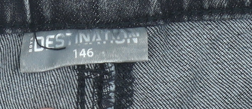 DESTINATION Boys Black Stone Wash Jeans 11 Years Straight Elastic Waist