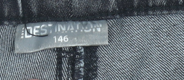 DESTINATION Boys Black Stone Wash Jeans 11 Years Straight Elastic Waist