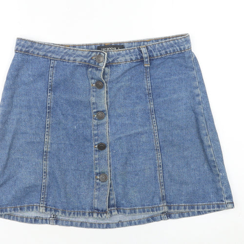 Terranova Women’s Blue Denim A-Line Short Skirt S Casual Button Front