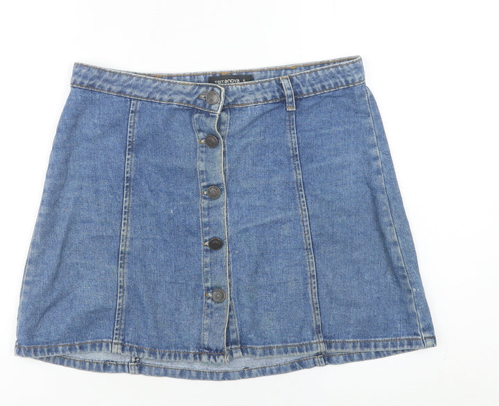 Terranova Women’s Blue Denim A-Line Short Skirt S Casual Button Front