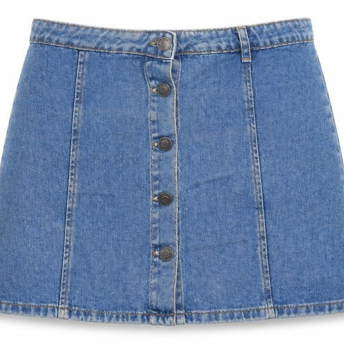 Terranova Women’s Blue Denim A-Line Short Skirt S Casual Button Front