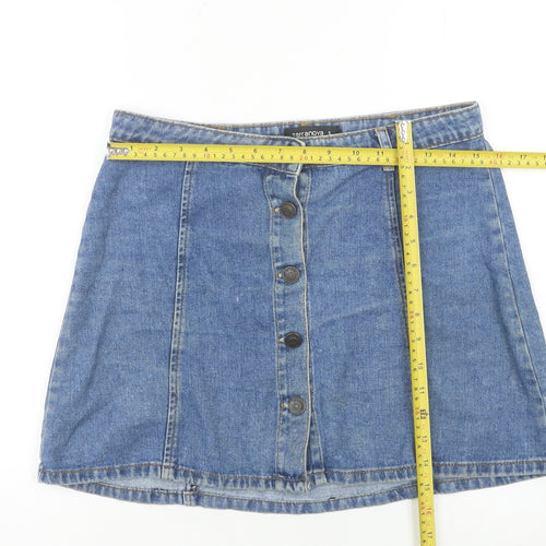 Terranova Women’s Blue Denim A-Line Short Skirt S Casual Button Front