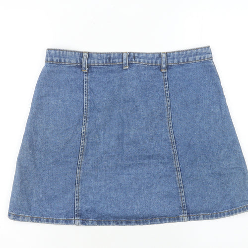 Terranova Women’s Blue Denim A-Line Short Skirt S Casual Button Front