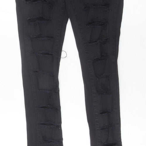 Realty Jeans Womens Black Skinny Distressed Rhinestone Slim Jeans M 28