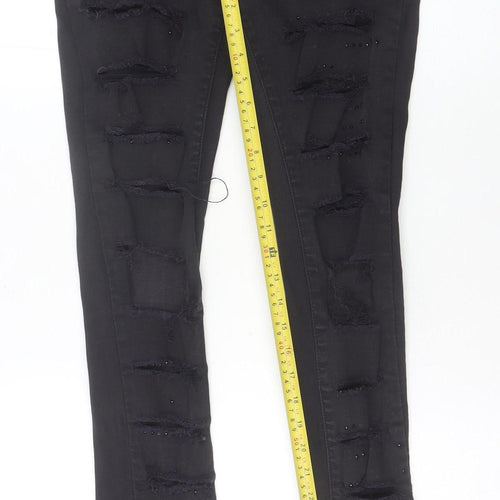Realty Jeans Womens Black Skinny Distressed Rhinestone Slim Jeans M 28