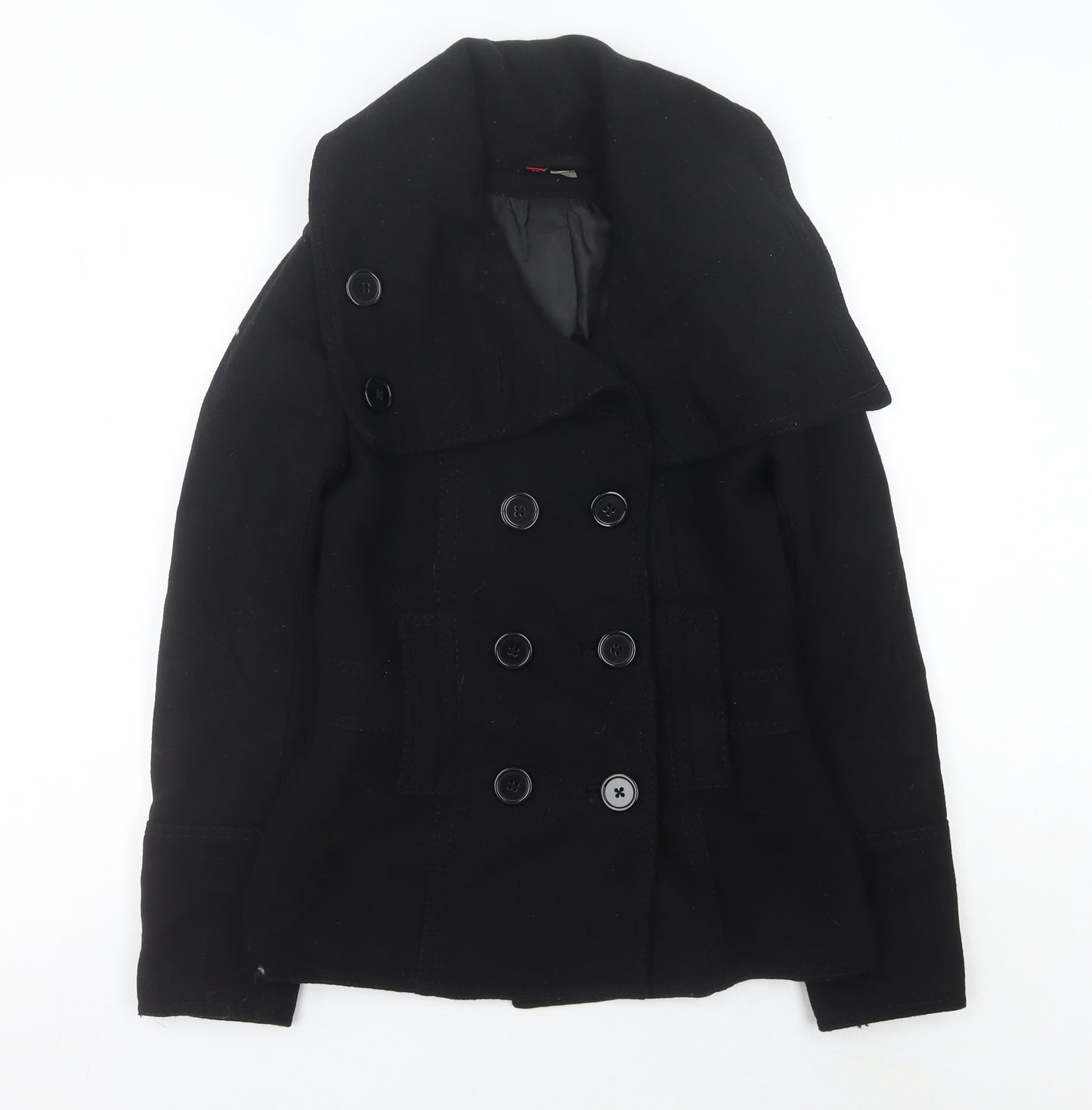 Divided Women’s Black Wool Blend Pea Coat Size 10 Mid-Length Lined