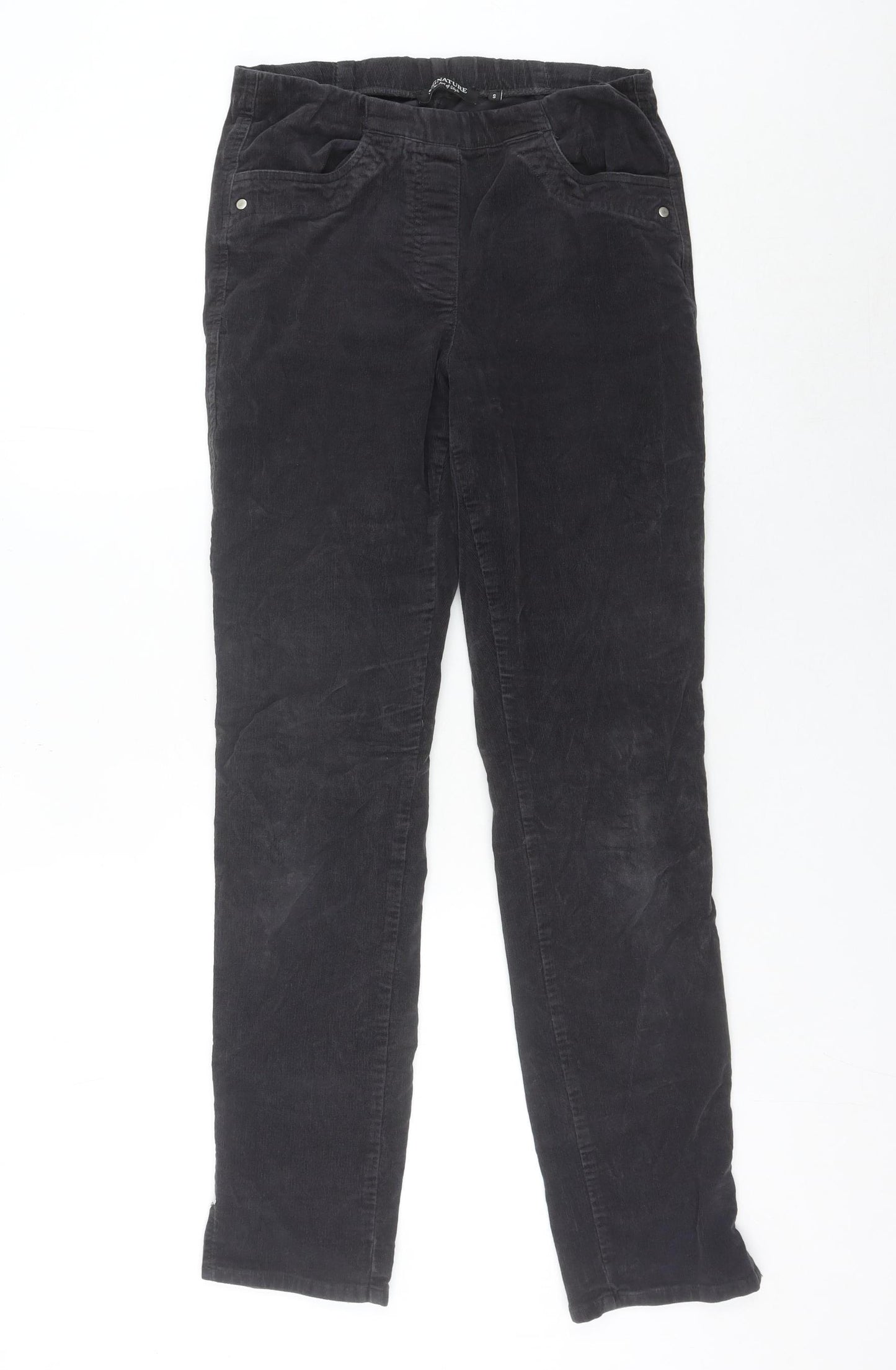 Signature Women’s Black Corduroy Trousers S Regular Fit Straight Leg