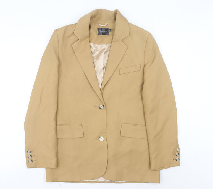 Boohoo Women’s Beige Blazer UK 8 Regular Fit Single Breasted Notch Lapel
