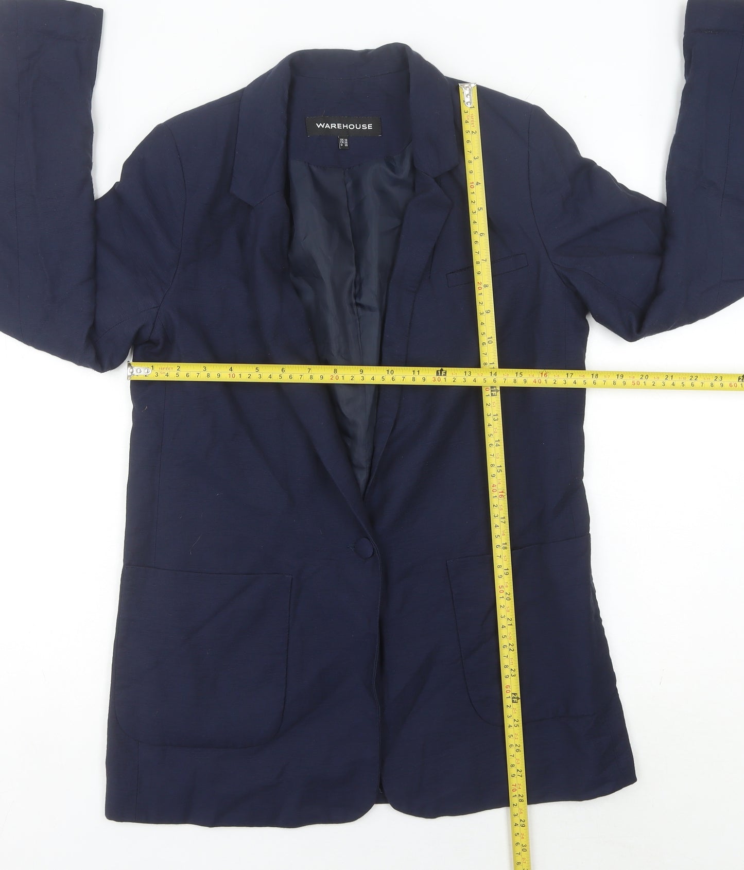 Warehouse Women’s Blue UK 10 Single Breasted Notch Lapel Blazer