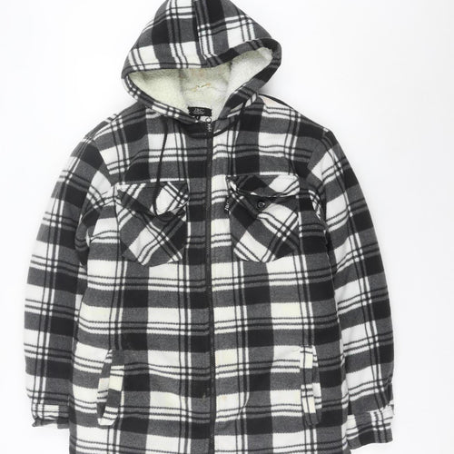 JBC Collection Men's Black Check Fleece Hooded Mid-Length Jacket S