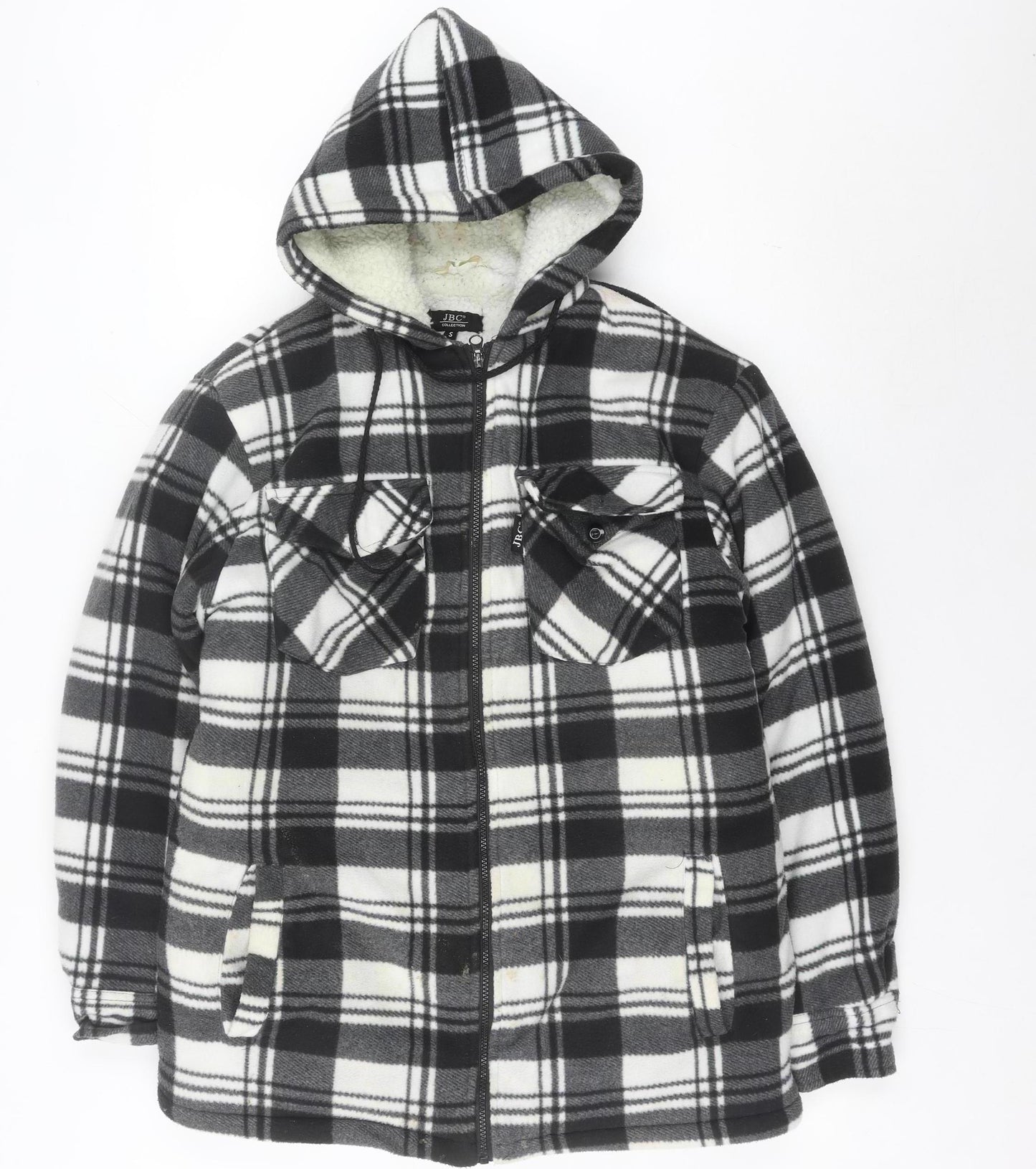 JBC Collection Men's Black Check Fleece Hooded Mid-Length Jacket S