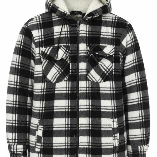 JBC Collection Men's Black Check Fleece Hooded Mid-Length Jacket S