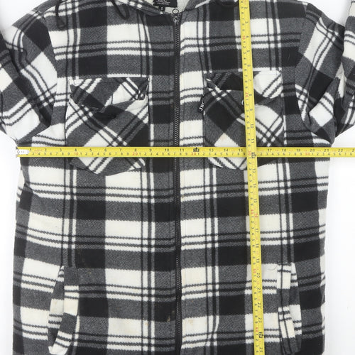 JBC Collection Men's Black Check Fleece Hooded Mid-Length Jacket S