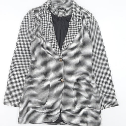 Boohoo Women’s Black Houndstooth Mid-Length Blazer UK 10