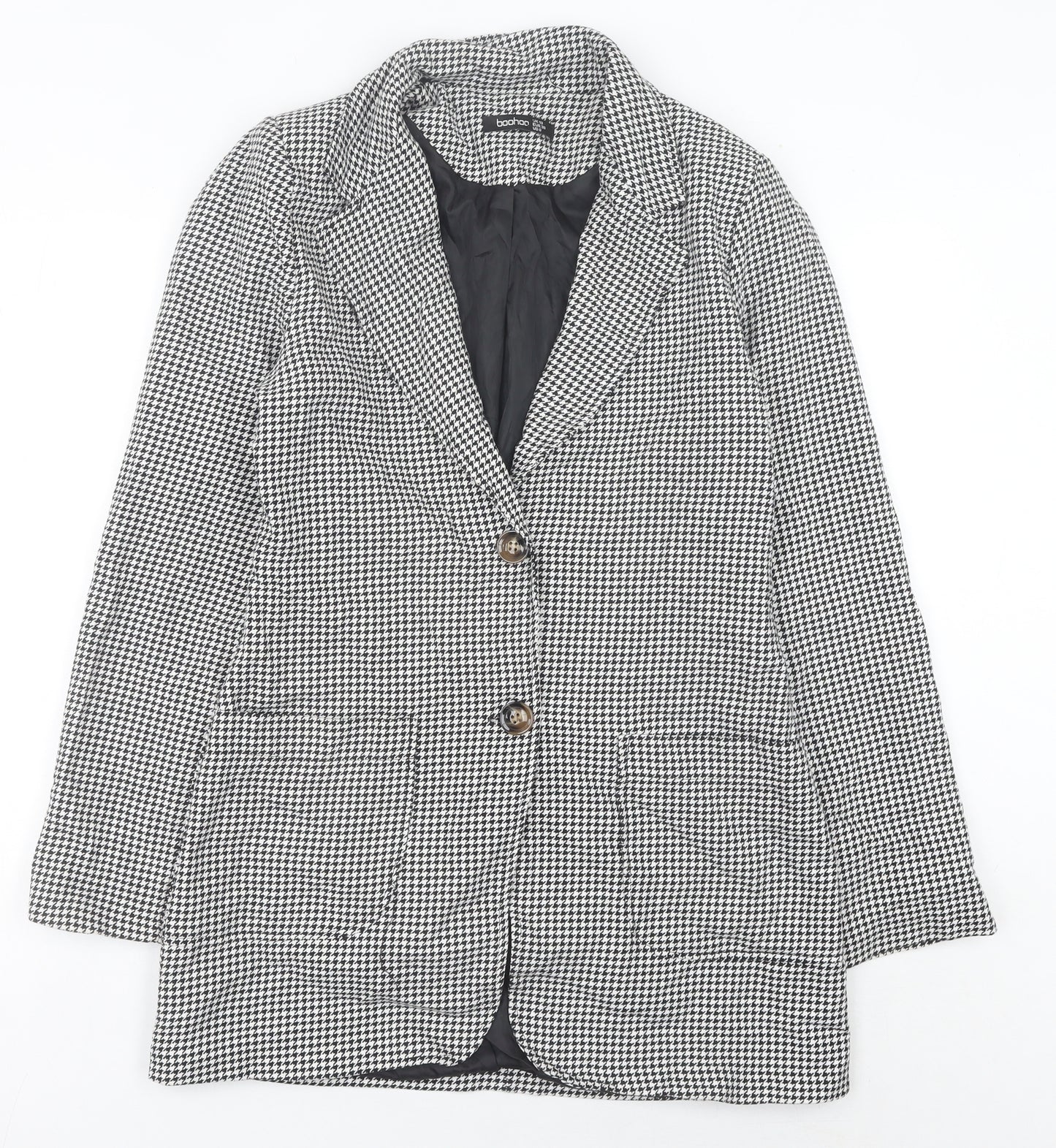Boohoo Women’s Black Houndstooth Mid-Length Blazer UK 10